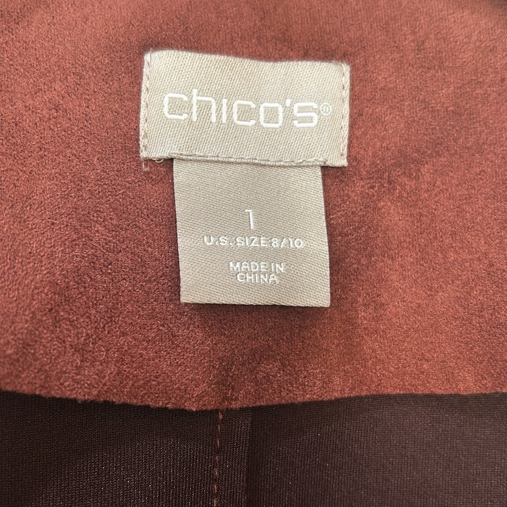 CHICO ELONGATED VEST WOMEN SIZE  8/10 BROWN FAUX SUEDE - Picture 9 of 14